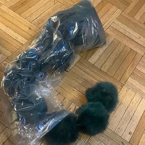 Real fur Green Fur Pom Pom scarf very unique